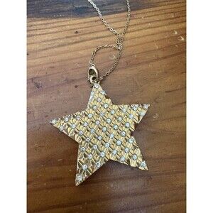 Aero Large Crystal Studded Star Pendant Gold Tone 2" X 2" HEAVY BAIL Necklace
